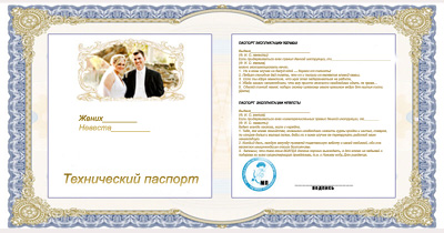 Технический паспорт невесты и жениха на свадьбу шуточный